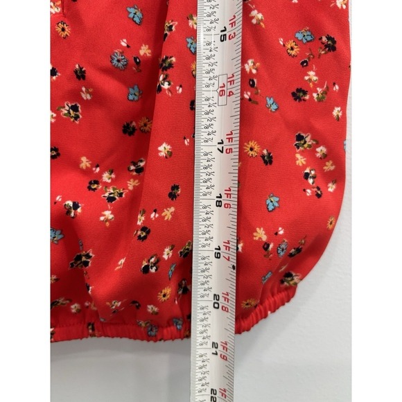 Aqua Red Floral Ruffle Strap Cami Tank Top Button Front XS Cottagecore - Picture 7 of 7